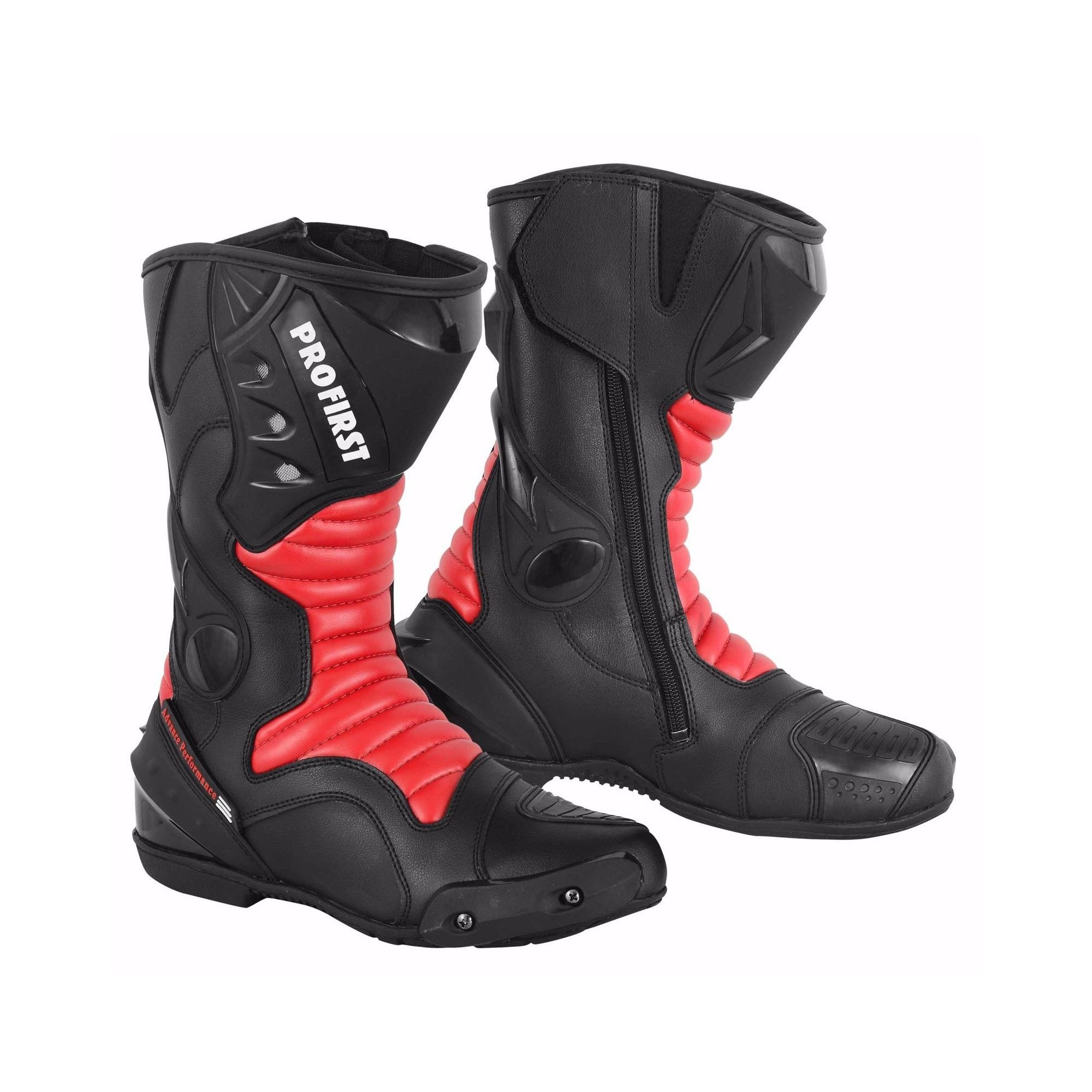 Red & Black PROFIRST Split Leather Motorcycle Boots Waterproof Motorbike Shoes Armoured Boot Protection Anti Slip Racing Sports EU 39 UK 5