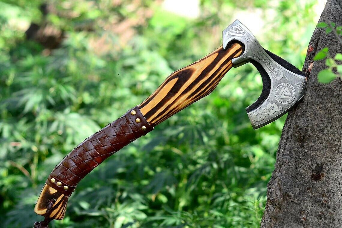 With Ash wood Handle New Custom Handmade Carbon Steel Bearded Camping Axe 