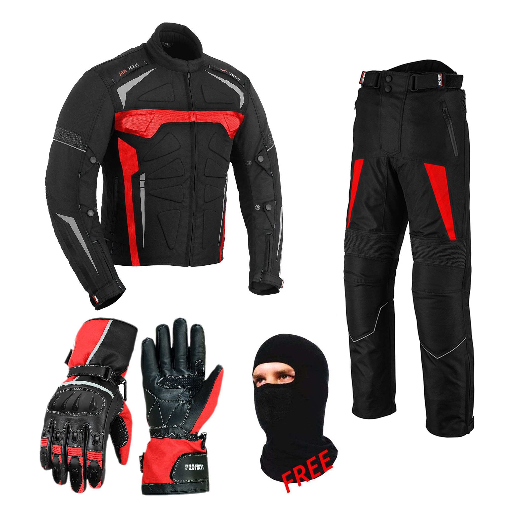 PROFIRST motorcycle suit & matching gloves (red) -MEGA DEALS (SETS)