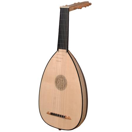 Muzikkon descant lute, 7 course left handed variegated walnut and lacewood