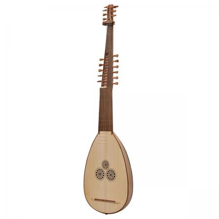 Muzikkon THEORBO bass lute medium left handed variegated walnut and lacewood