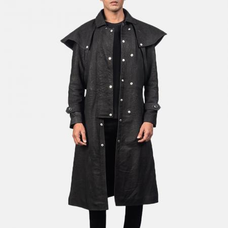 Últimos diseños Nuevos abrigos largos de cuero negro para hombre de invierno