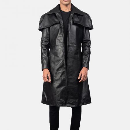 Abbigliamento moda uomo Cappotto lungo in pelle con bottoni