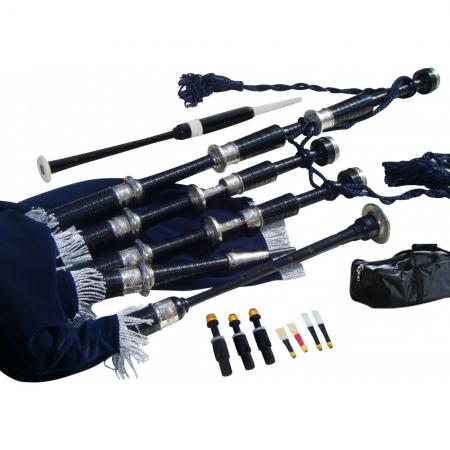Highland Bagpipes - Rosewood - Flat Comb - Nickle Engarved - Blue Cover Cord
