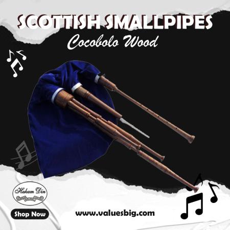 Smallpipes écossais en A, bois de cocobolo, soufflé à la bouche