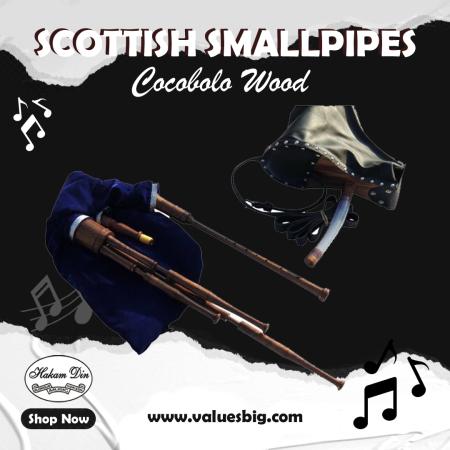 Smallpipes Scozzesi in La, Legno di Cocobolo, Soffiato a Ventaglio