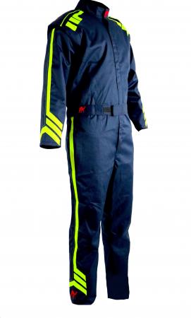 AURORA 3.0 SINGLE LAYER SFI 3.2A/1 RATED FIRE SUIT BLEU MARINE AVEC JAUNE FLUO