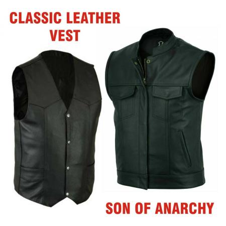XPRO Black Leather Motorcycle Vest Waistcoat Biker Motorbike Son of Anarchy