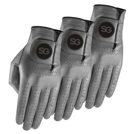 Pack of 3 SG Men Colored Cabretta leather golf gloves 5 Colours Black Blue Grey