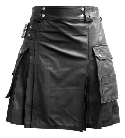 Double Box Pleated Men leather Kilt