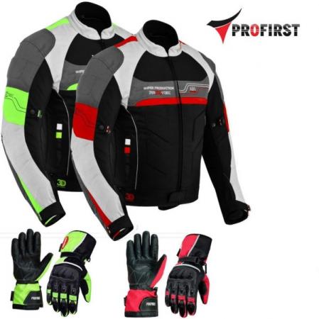 PROFIRST TEXTILE MOTORRADJACKE MIT LEDERHANDSCHUHEN