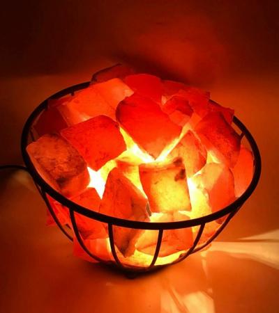 Himalayan Natural Salt Lamp Air Purifying Metal Basket Lamp with Salt Chunks