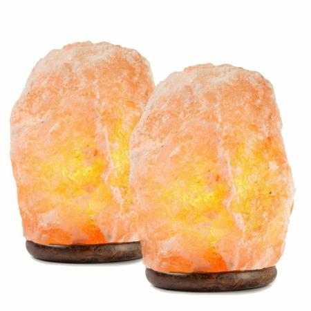 2 Pack Natural Himalayan Salt Lamp Hand Carved with Genuine Wood Base, Bulb Plug