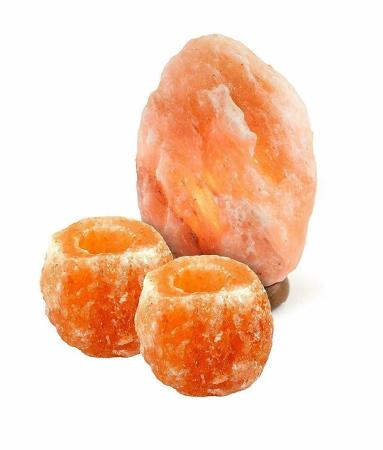 Himalayan Natural Rock Salt Lamp 2-3Kg with 2 Pcs Natural Salt Candle Holders