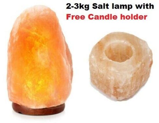 Himalayan Natural Rock Salt Lamp 2-3Kg with FREE Natural Salt Candle Holder