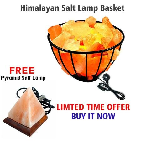 Natural Himalayan Salt Lamp Metal Basket Lamps + FREE USB PINK SALT LAMP Pyramid
