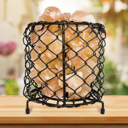 Basket Pure Himalayan Salt Lamp Round Pink Crystal Rock Salt Lamp with Chunks