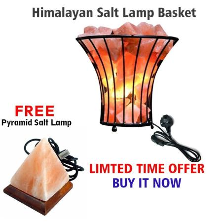 Natural Himalayan Salt Lamp Metal Basket Salt Lamps + FREE USB PINK SALT LAMP