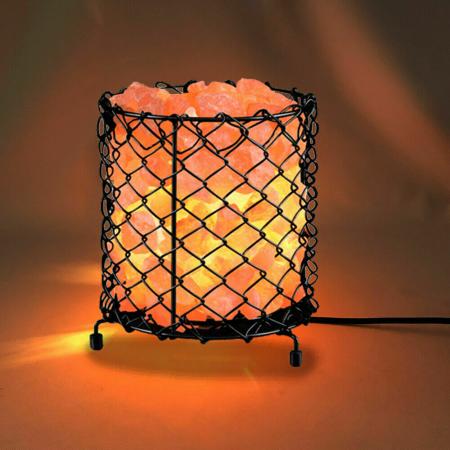 Natural Pink Himalayan Salt Lamp Round Metal Basket lamp with UK Plug | 8-10 lbs