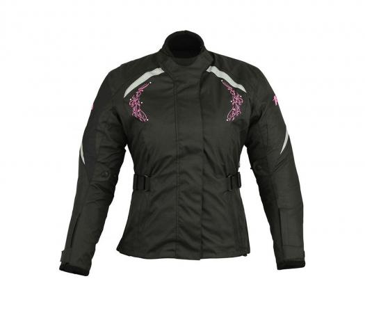 PROFIRST A STAR LADIES MOTORCYCLE JACKET (BLACK & PINK)

Very comfortable adjustable chin pad
Full length storm flap with VELCRO
High visibility Reflective panels at front, back and arms
CE Approved amours in elbow, shoulders and back
Removable lining
Adjustable belt
Cuffs with integrated gusset
Lycra zip for trouser connection
waterproof
2 front pockets and 3 inner Pockets