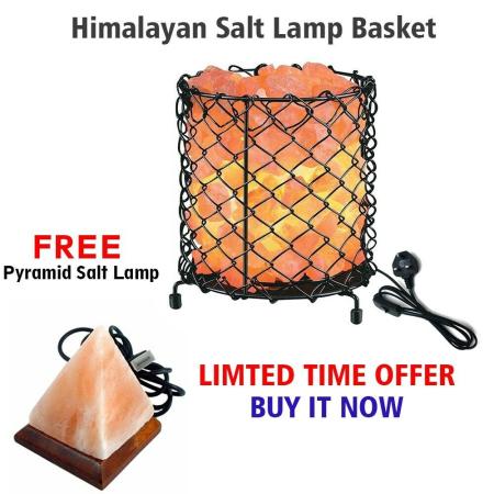 Round Metal Basket Natural Himalayan Salt Lamp with FREE USB PINK SALT LAMP