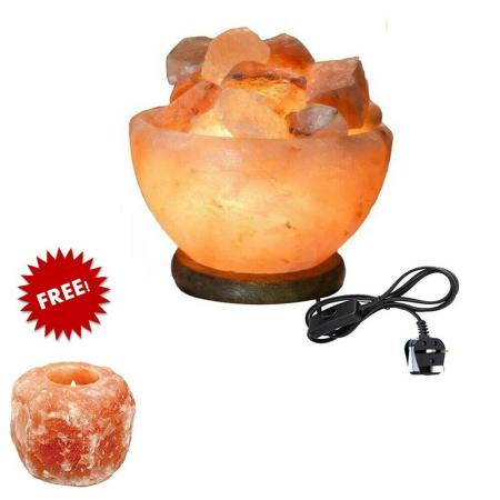 Himalayan Salt Lamp Fire-Bowl with Natural Rock Salt Chunks + FREE CANDLE HOLDER