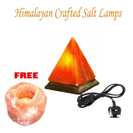 Pyramid Himalayan Salt Lamp Hand Carved Natural Pink + FREE SALT CANDLE HOLDER