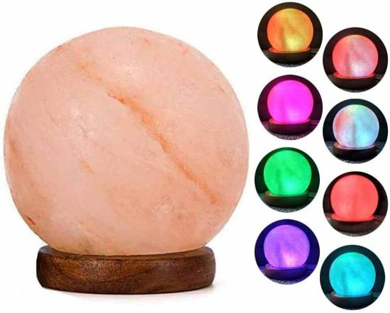 USB Himalayan Salt Lamp Round Crystal Rock Hand Carved Colors Changing Salt Lamp