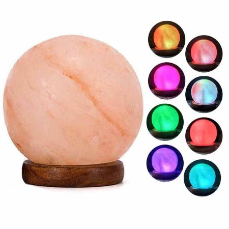 USB Himalayan Salt Lamp Hand Carved Genuine Wood Base Colors Changing Salt Lamp