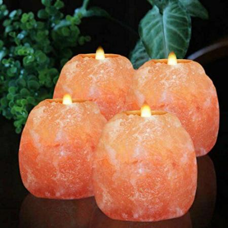 4x Natural Himalayan Salt Candle Holders Hand Carved Pink Crystal Rock Tea Light