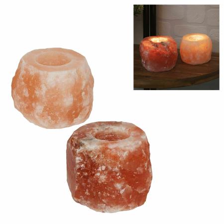 2 x Natural Himalayan Salt Candle Holders Tealight Night Light (PACK OF 2)