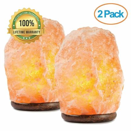 2 Pack Natural Hand Carved Himalayan Salt Lamp w/ Wood Base Bulb On & Off Switch