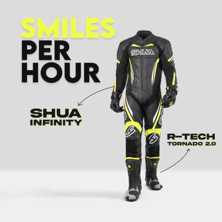Shua Infinity Fato de corrida de motocicleta de couro 1peça Preto/Amarelo Fluor