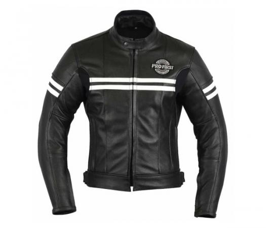 Profirst 2 Line Leather Motorcycle Jacket (Black)