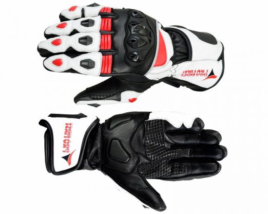 PROFIRST 59-LEATHER MOTORCYCLE GLOVES (WHITE)

Premium ‘Grade A’ Aniline Cowhide Construction
Double Wrist And Cuff Closure For Secure Fit
Double Layer Leather In Palm Area
Split Carbon Fiber Knuckle Protection
Finger Joint Protection
Silicon ‘Powergrip’ On Fingers & Palm Area
Pre-Curved Finger Design
Outstitched Fingers
Joined Fourth And Little Fingers