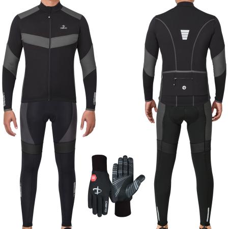 Leader Cycling Jersey & Bib Tight Set With Gloves Grey/Black