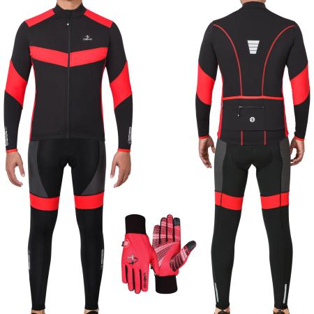 Leader Cycling Jersey & Bib Tight Set With Gloves Red/Black