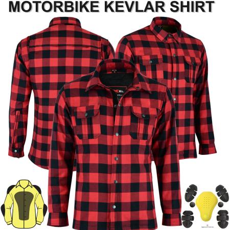 Motorcycle Motorbike Shirt Check Made with Kevlar Men CE Armoured Lumberjack