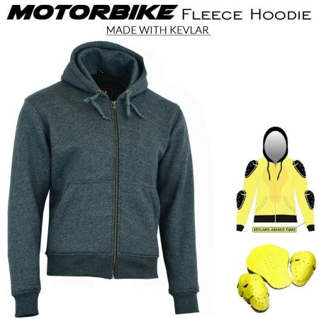 Men's Motorbike Fleece Hoodie Motorcycle Sports Jacket MADE WITH KEVLAR Armor CE