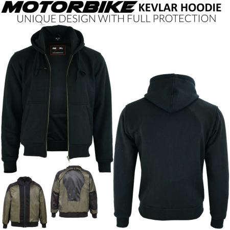 Men's Motorbike Fleece Hoodie Motorcycle Sports Jacket MADE WITH KEVLAR Armor CE