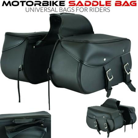 Motorbike Saddle Bags Lagguage Pouch Leather Motorcycle Panniers Black 2 Sided