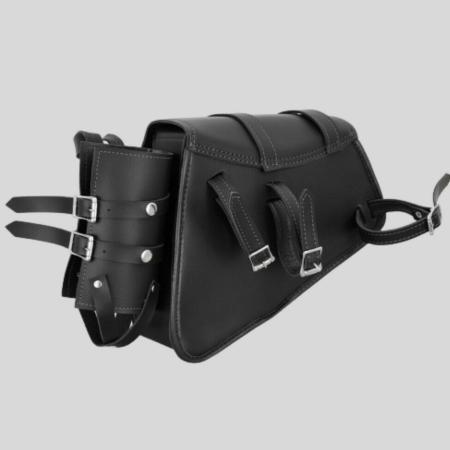 Universal Motorcycle Saddlebag Side Pouch Black Leather Bags With Bottle Holder