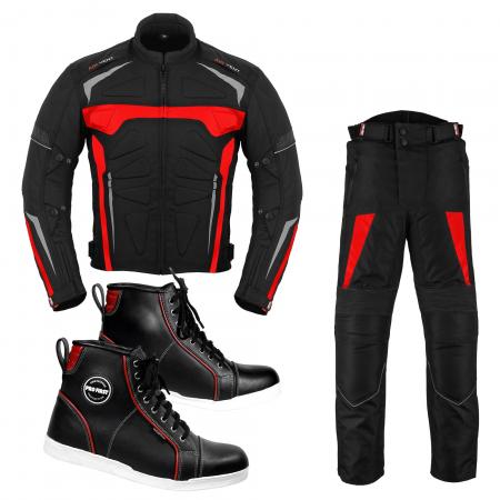 TRAJE PROFIRST CORDURA MOTO CON BOTAS DE PIEL (ROJO)