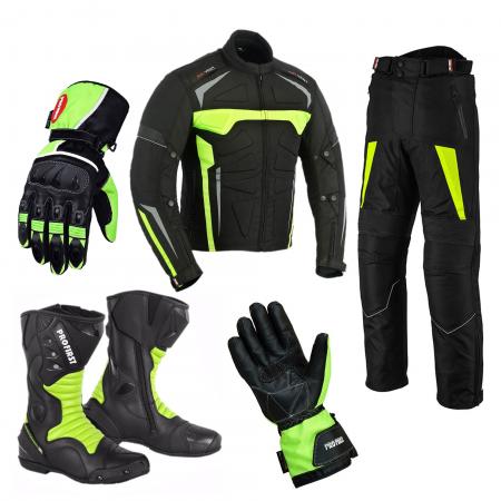 Profirst motorcycle suit boots & gloves (green)