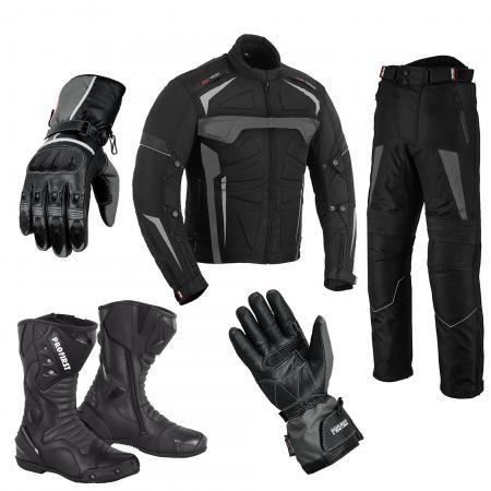PROFIRST MOTORCYCLE SUIT BOOTS & GLOVES (GREY)

Motorcycle Armoured Waterproof Jacket
Mens Motorbike Waterproof Jacket in 600d Cordura Fabric Material
CE Approved Removable 
Leather Waterproof Long Ankle Boots
Premium Quality – 100% Real Leather & Waterproof Motorbike BootsShoulder and Elbow Armours
Motorbike Matching Gloves
Material: Combination of Cowhide Leather and Cordura Fabric