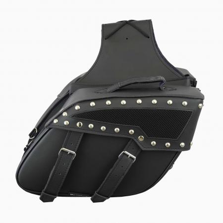 PROFIRST 658 LEATHER SADDLE BAG (BLACK)

LEATHER SADDLE BAG
Genuine Leather Construction
Universal Fit
Dimension: 13″ x 10″ x 5.5″
Decorated with Metal Dots
Strong and quick release buckle fastening
Generous Storage Space

In Package = 1 x right and 1 x left side Bag