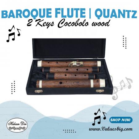 JJ Quantz Transverse Baroque Flute with Eb and D# Keys, Tuning Head Joint - Cocobolo Wood