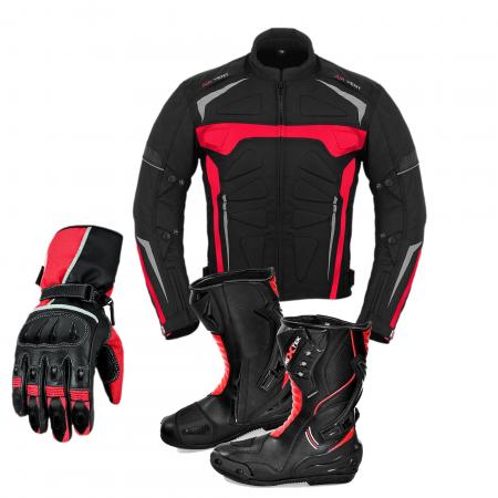 Profirst moto jacket leather shoes and matching gloves (red)