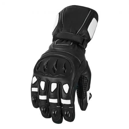 Motorbike Motorcycle Leather Gloves Vented Hard Protective Waterproof Gloves Cowhide Leather with Amara Silicon WHITE