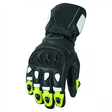 Motorbike Motorcycle Leather Gloves Vented Hard Protective Waterproof Gloves Cowhide Leather with Amara Silicon GREEN